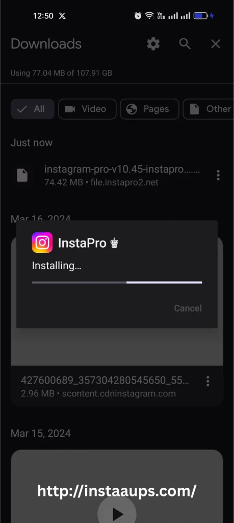 Wait for installation of insta pro 2 apk